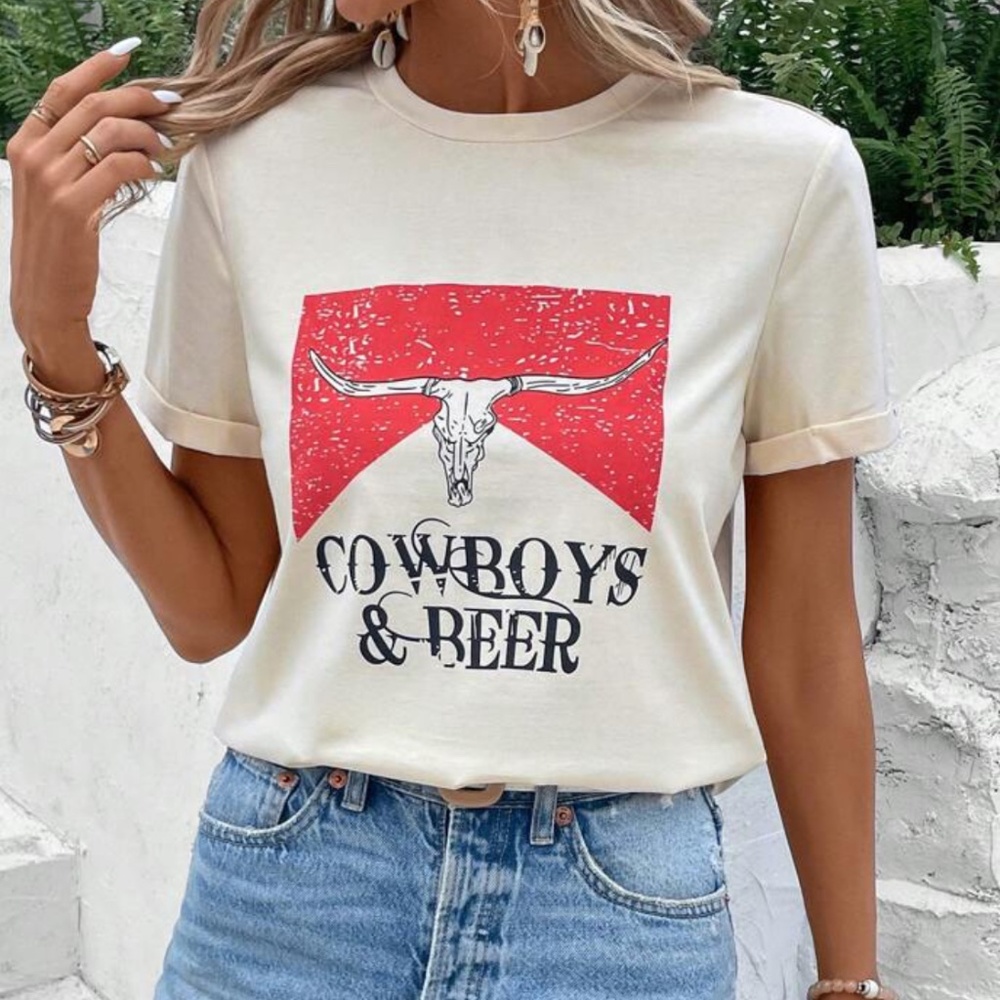 NWT Cowboys and Beer Graphic Tee